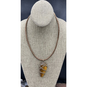 Barse Wrapture Ingot Leather Necklace- Tigers Eye- Bronze- NWT